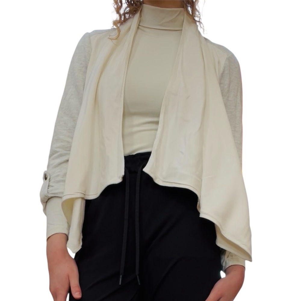 Dolan Anthropologie Wrap Cape Open Front Cream and Grey Short Flowy Cardigan